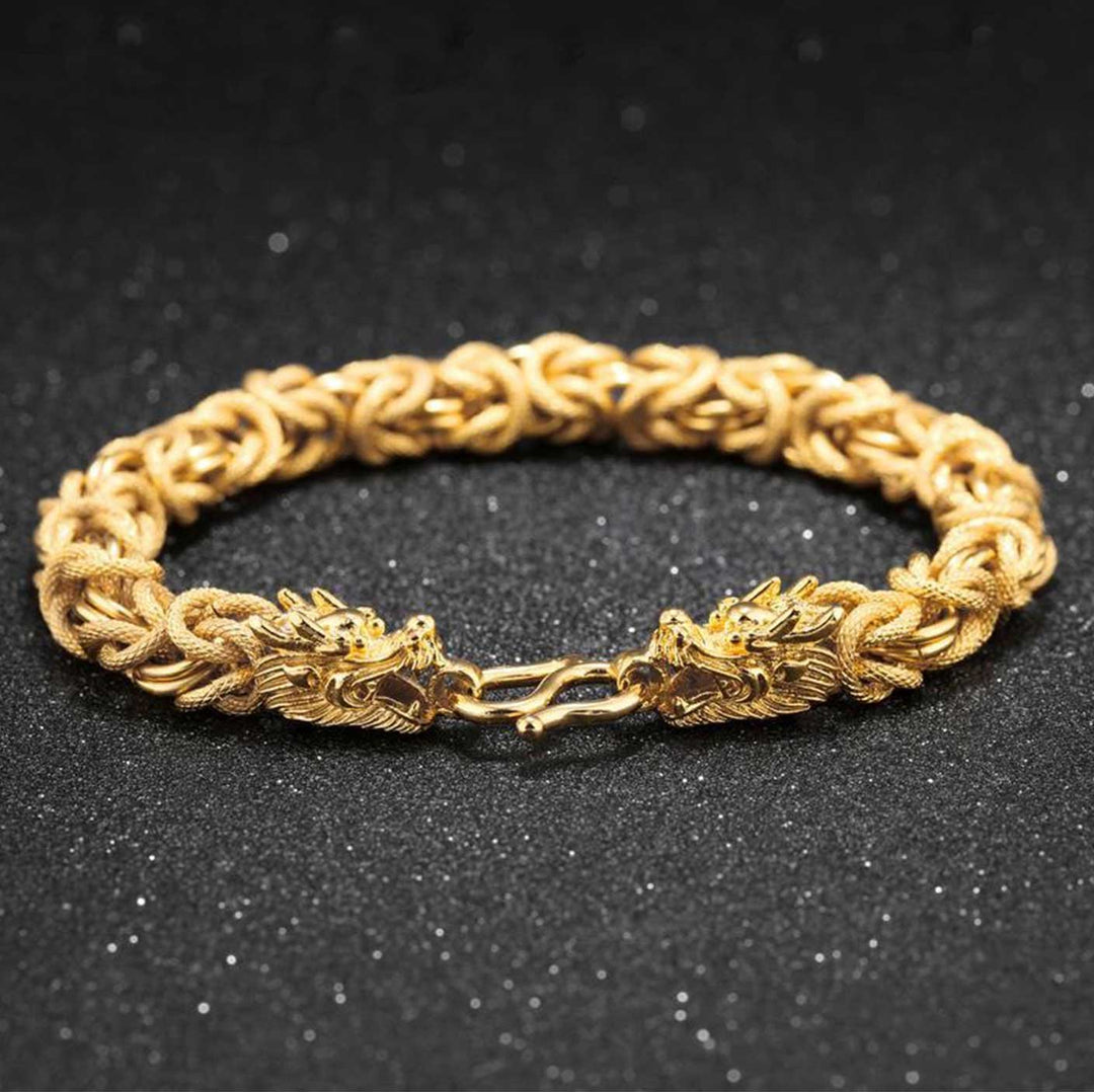 Doppelköpfiges Goldenes Drachen Armband - Bracelet - TaoTempel