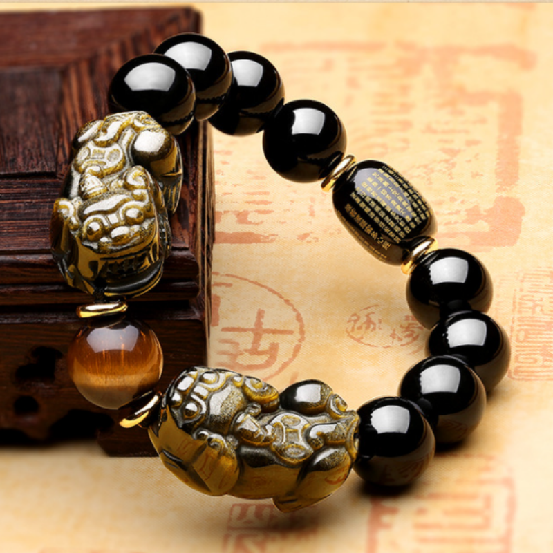 Doppel Pixiu Armband aus natürlichem Gold Obsidian - Bracelet - TaoTempel